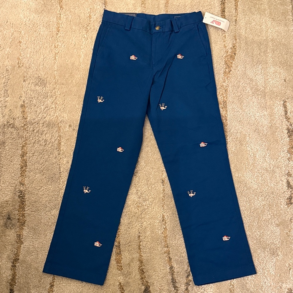 NWT Vineyard Vines Boys Holiday Whale Embroidered Prussian Blue Breakers Pant
